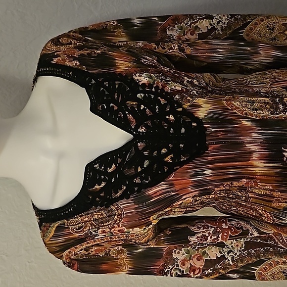 Vtg NEW YORK CITY Design Retro 1970s Paisley Metallic Crochet Peplum Poet Blouse - Picture 4 of 8